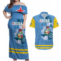 Custom Aruba Coat Of Arms Couples Matching Off Shoulder Maxi Dress and Hawaiian Shirt With Flag Style - Wonder Print Shop