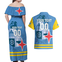Custom Aruba Coat Of Arms Couples Matching Off Shoulder Maxi Dress and Hawaiian Shirt With Flag Style - Wonder Print Shop