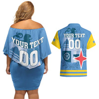 Custom Aruba Coat Of Arms Couples Matching Off Shoulder Short Dress and Hawaiian Shirt With Flag Style - Wonder Print Shop