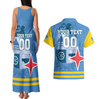 Custom Aruba Coat Of Arms Couples Matching Tank Maxi Dress and Hawaiian Shirt With Flag Style - Wonder Print Shop