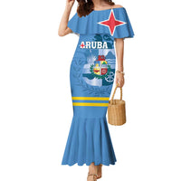 Custom Aruba Coat Of Arms Family Matching Mermaid Dress and Hawaiian Shirt With Flag Style - Wonder Print Shop