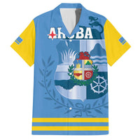 Custom Aruba Coat Of Arms Family Matching Off The Shoulder Long Sleeve Dress and Hawaiian Shirt With Flag Style - Wonder Print Shop