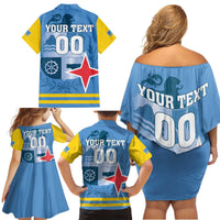 Custom Aruba Coat Of Arms Family Matching Off Shoulder Short Dress and Hawaiian Shirt With Flag Style - Wonder Print Shop