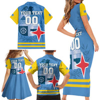 Custom Aruba Coat Of Arms Family Matching Short Sleeve Bodycon Dress and Hawaiian Shirt With Flag Style - Wonder Print Shop