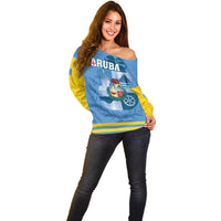 Custom Aruba Coat Of Arms Off Shoulder Sweater With Flag Style - Wonder Print Shop