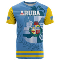 Custom Aruba Coat Of Arms T Shirt With Flag Style - Wonder Print Shop