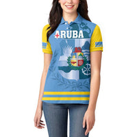 Custom Aruba Coat Of Arms Women Polo Shirt With Flag Style - Wonder Print Shop