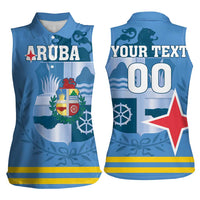 Custom Aruba Coat Of Arms Women Sleeveless Polo Shirt With Flag Style - Wonder Print Shop