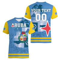 Custom Aruba Coat Of Arms Women V-Neck T-Shirt With Flag Style - Wonder Print Shop