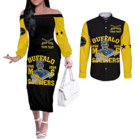 Personalized Buffalo Soldier Couples Matching Off The Shoulder Long Sleeve Dress and Long Sleeve Button Shirt We Can We Will Ready And Forward