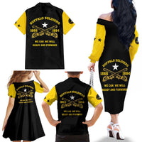Personalized Buffalo Soldier Family Matching Off The Shoulder Long Sleeve Dress and Hawaiian Shirt We Can We Will Ready And Forward - Wonder Print Shop