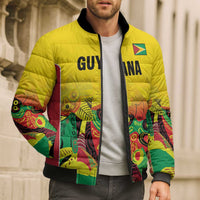 Custom Guyana Football Bomber Puffer Jacket Golden Jaguars Spirit - Yellow - Wonder Print Shop
