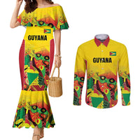 Custom Guyana Football Couples Matching Mermaid Dress and Long Sleeve Button Shirt Golden Jaguars Spirit - Yellow - Wonder Print Shop
