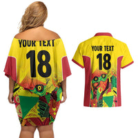 Custom Guyana Football Couples Matching Off Shoulder Short Dress and Hawaiian Shirt Golden Jaguars Spirit - Yellow - Wonder Print Shop