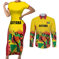 Custom Guyana Football Couples Matching Short Sleeve Bodycon Dress and Long Sleeve Button Shirt Golden Jaguars Spirit - Yellow - Wonder Print Shop