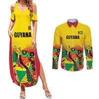 Custom Guyana Football Couples Matching Summer Maxi Dress and Long Sleeve Button Shirt Golden Jaguars Spirit - Yellow - Wonder Print Shop