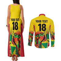 Custom Guyana Football Couples Matching Tank Maxi Dress and Long Sleeve Button Shirt Golden Jaguars Spirit - Yellow - Wonder Print Shop