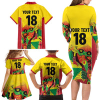 Custom Guyana Football Family Matching Long Sleeve Bodycon Dress and Hawaiian Shirt Golden Jaguars Spirit - Yellow - Wonder Print Shop