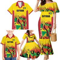 Custom Guyana Football Family Matching Mermaid Dress and Hawaiian Shirt Golden Jaguars Spirit - Yellow - Wonder Print Shop