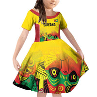 Custom Guyana Football Family Matching Off Shoulder Short Dress and Hawaiian Shirt Golden Jaguars Spirit - Yellow - Wonder Print Shop
