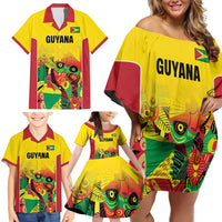 Custom Guyana Football Family Matching Off Shoulder Short Dress and Hawaiian Shirt Golden Jaguars Spirit - Yellow - Wonder Print Shop