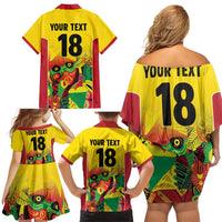 Custom Guyana Football Family Matching Off Shoulder Short Dress and Hawaiian Shirt Golden Jaguars Spirit - Yellow - Wonder Print Shop