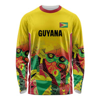 Custom Guyana Football Long Sleeve Shirt Golden Jaguars Spirit - Yellow - Wonder Print Shop