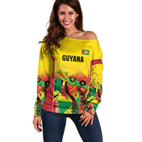 Custom Guyana Football Off Shoulder Sweater Golden Jaguars Spirit - Yellow - Wonder Print Shop