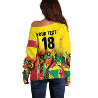 Custom Guyana Football Off Shoulder Sweater Golden Jaguars Spirit - Yellow - Wonder Print Shop