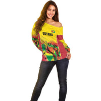 Custom Guyana Football Off Shoulder Sweater Golden Jaguars Spirit - Yellow - Wonder Print Shop