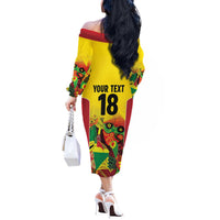 Custom Guyana Football Off The Shoulder Long Sleeve Dress Golden Jaguars Spirit - Yellow - Wonder Print Shop