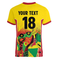 Custom Guyana Football Women V-Neck T-Shirt Golden Jaguars Spirit - Yellow - Wonder Print Shop