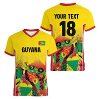 Custom Guyana Football Women V-Neck T-Shirt Golden Jaguars Spirit - Yellow - Wonder Print Shop