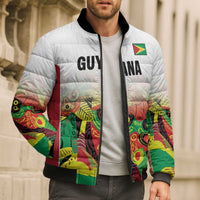 Custom Guyana Football Bomber Puffer Jacket Golden Jaguars Spirit - White - Wonder Print Shop