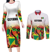 Custom Guyana Football Couples Matching Long Sleeve Bodycon Dress and Long Sleeve Button Shirt Golden Jaguars Spirit - White - Wonder Print Shop