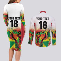 Custom Guyana Football Couples Matching Long Sleeve Bodycon Dress and Long Sleeve Button Shirt Golden Jaguars Spirit - White - Wonder Print Shop