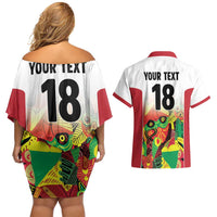 Custom Guyana Football Couples Matching Off Shoulder Short Dress and Hawaiian Shirt Golden Jaguars Spirit - White - Wonder Print Shop