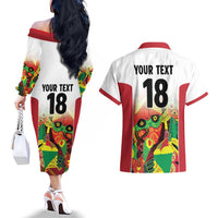 Custom Guyana Football Couples Matching Off The Shoulder Long Sleeve Dress and Hawaiian Shirt Golden Jaguars Spirit - White - Wonder Print Shop