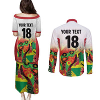 Custom Guyana Football Couples Matching Puletasi and Long Sleeve Button Shirt Golden Jaguars Spirit - White - Wonder Print Shop