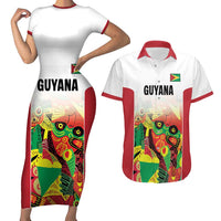 Custom Guyana Football Couples Matching Short Sleeve Bodycon Dress and Hawaiian Shirt Golden Jaguars Spirit - White - Wonder Print Shop