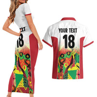 Custom Guyana Football Couples Matching Short Sleeve Bodycon Dress and Hawaiian Shirt Golden Jaguars Spirit - White - Wonder Print Shop