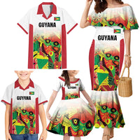 Custom Guyana Football Family Matching Mermaid Dress and Hawaiian Shirt Golden Jaguars Spirit - White - Wonder Print Shop