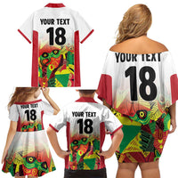 Custom Guyana Football Family Matching Off Shoulder Short Dress and Hawaiian Shirt Golden Jaguars Spirit - White - Wonder Print Shop