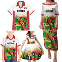 Custom Guyana Football Family Matching Puletasi and Hawaiian Shirt Golden Jaguars Spirit - White - Wonder Print Shop