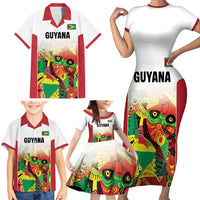 Custom Guyana Football Family Matching Short Sleeve Bodycon Dress and Hawaiian Shirt Golden Jaguars Spirit - White - Wonder Print Shop