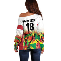 Custom Guyana Football Off Shoulder Sweater Golden Jaguars Spirit - White - Wonder Print Shop
