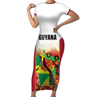Custom Guyana Football Short Sleeve Bodycon Dress Golden Jaguars Spirit - White - Wonder Print Shop