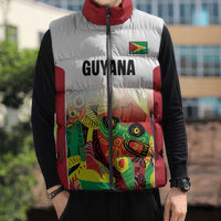 Custom Guyana Football Sleeveless Puffer Jacket Golden Jaguars Spirit - White - Wonder Print Shop