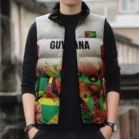 Custom Guyana Football Sleeveless Puffer Jacket Golden Jaguars Spirit - White - Wonder Print Shop