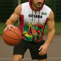 Custom Guyana Football Sleeveless Zip Hoodie Golden Jaguars Spirit - White - Wonder Print Shop